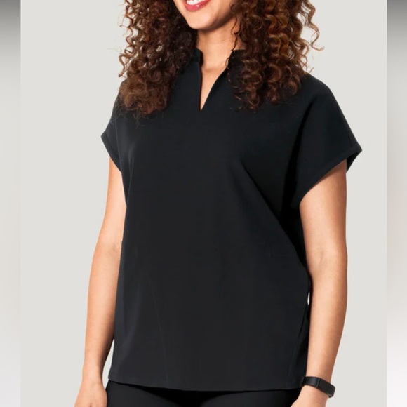 Mandala Mandarin Dolman Top Black Scrub - Picture 1 of 5
